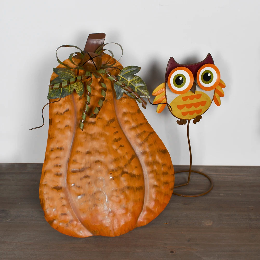 1pc 13.5''H Standing Metal Pumpkin Fall Decor