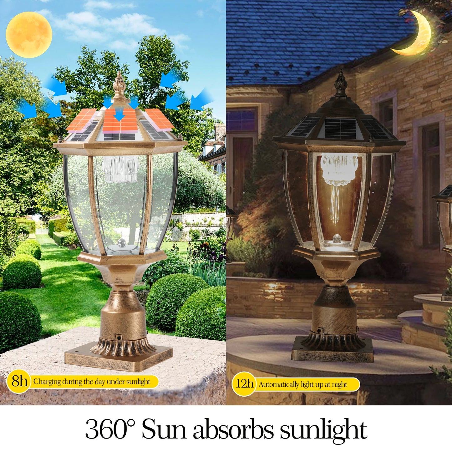 Vintage Solar LED Post Light with Automatic On/Off (2-pack)