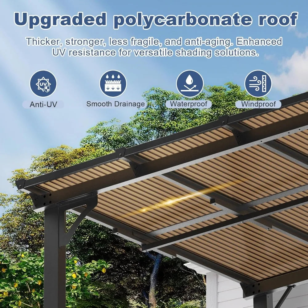 Wall Mounted Gazebo with Sloped Roof, Outdoor Patio Gazebo Awning