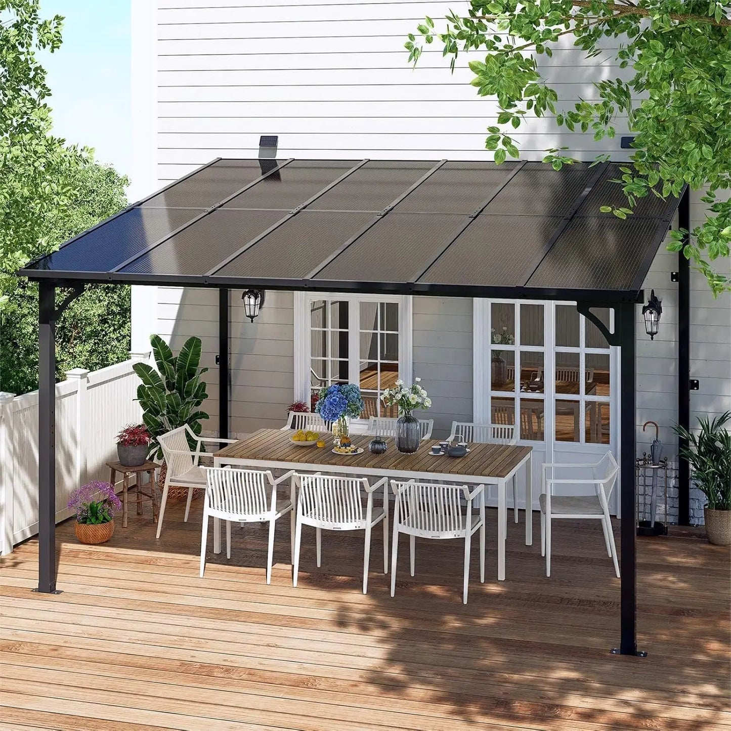 Wall Mounted Gazebo with Sloped Roof, Outdoor Patio Gazebo Awning