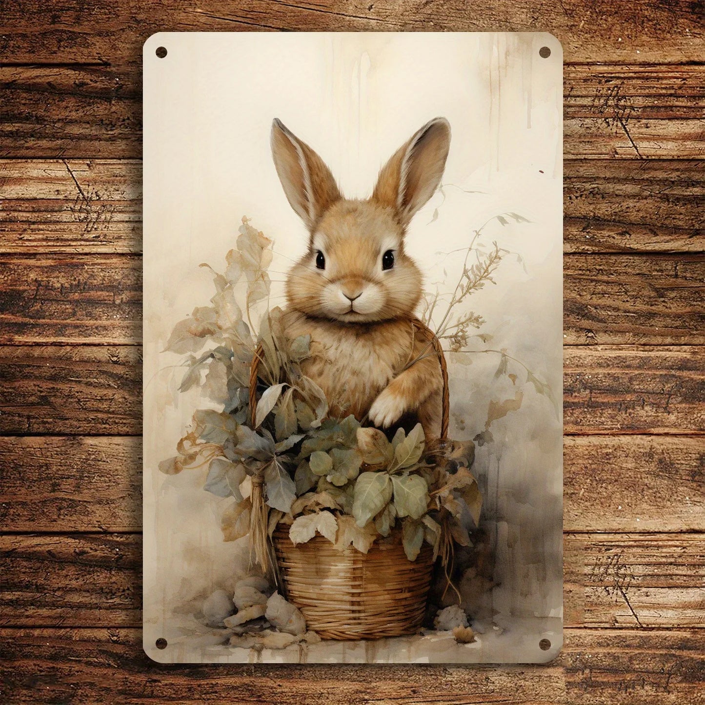Basket Bunny Vintage Easter Wall Art Sign