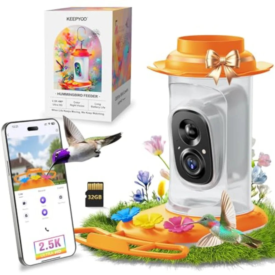 2.5K Wireless Smart Hummingbird Feeder with Camera AI Bird Identify Instant Notification
