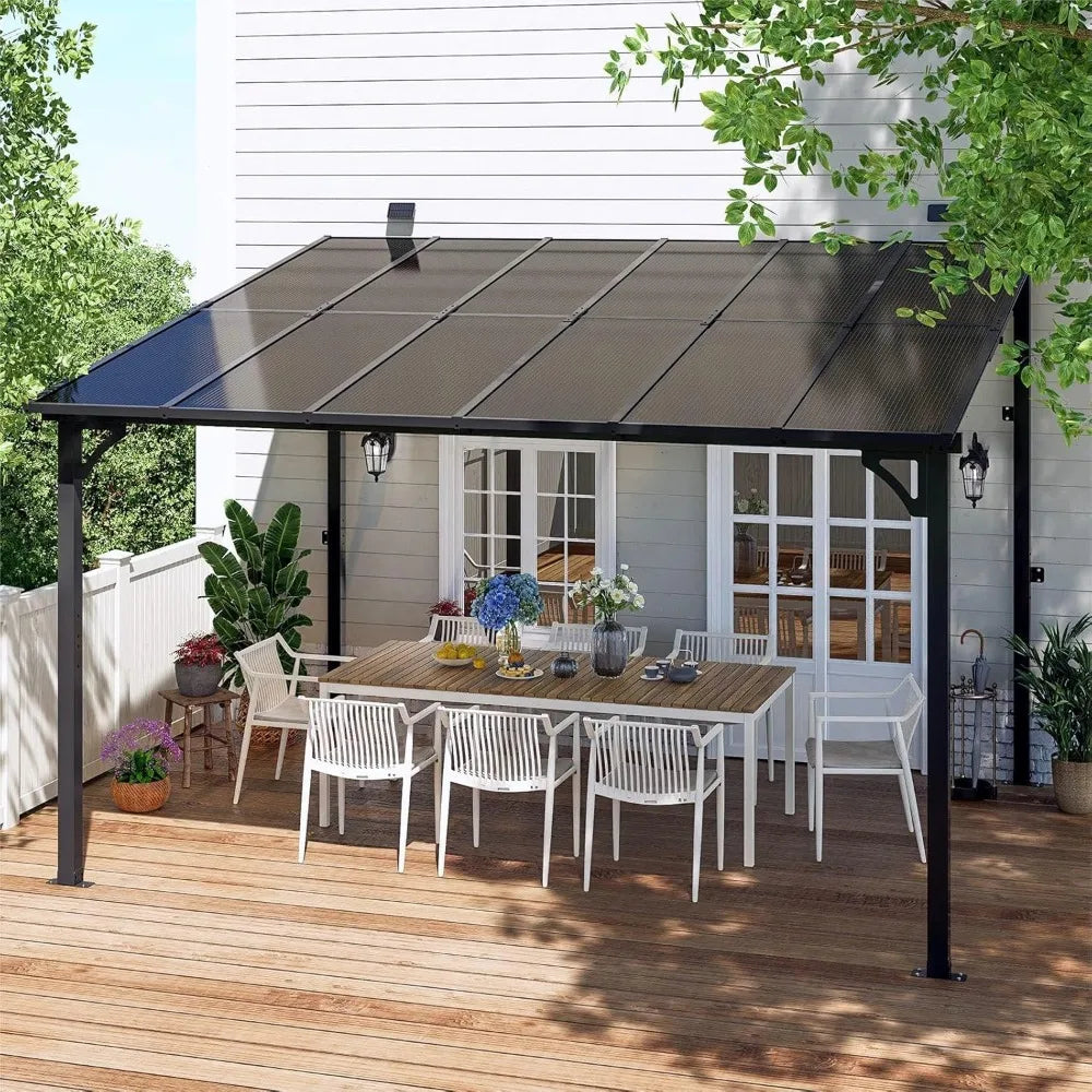 Wall Mounted Gazebo with Sloped Roof, Outdoor Patio Gazebo Awning