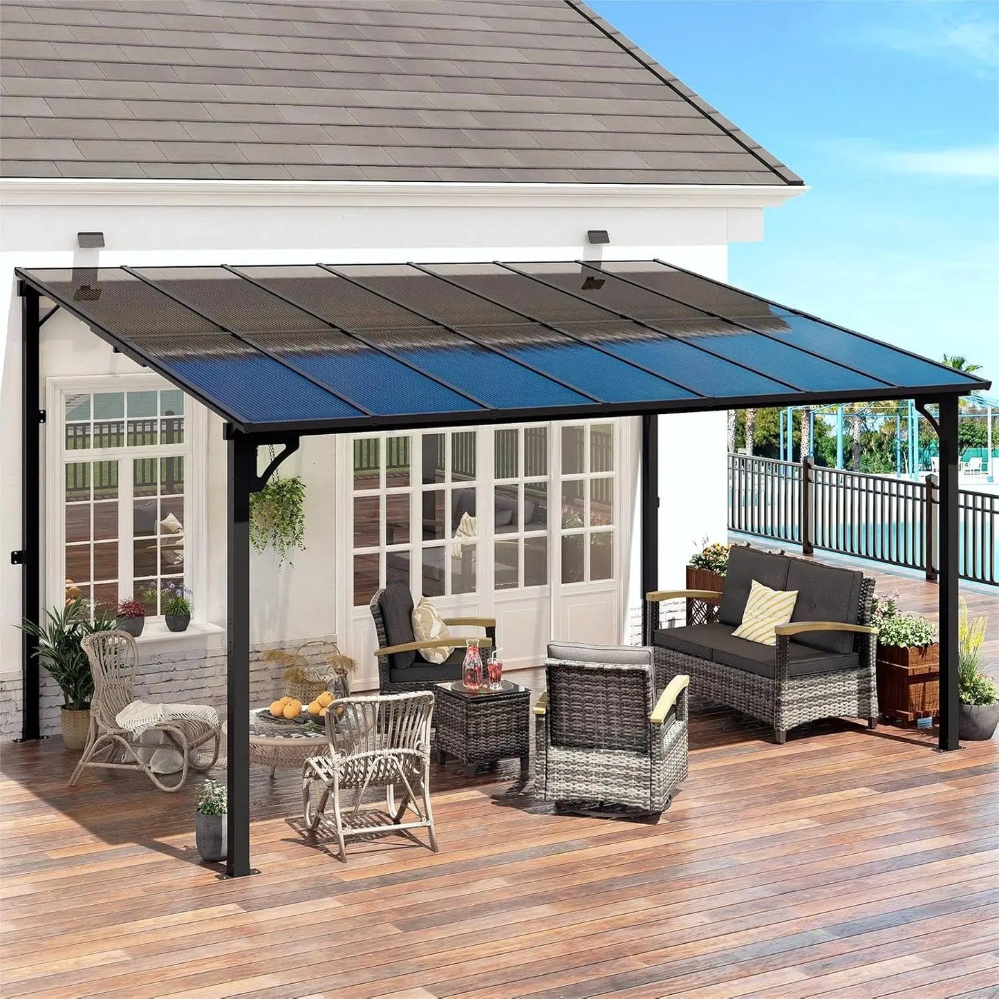 Wall Mounted Gazebo with Sloped Roof, Outdoor Patio Gazebo Awning