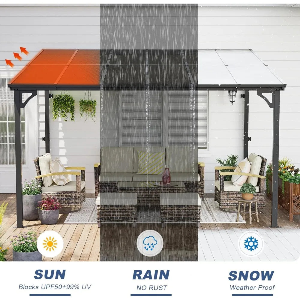 Wall Mounted Gazebo with Sloped Roof, Outdoor Patio Gazebo Awning