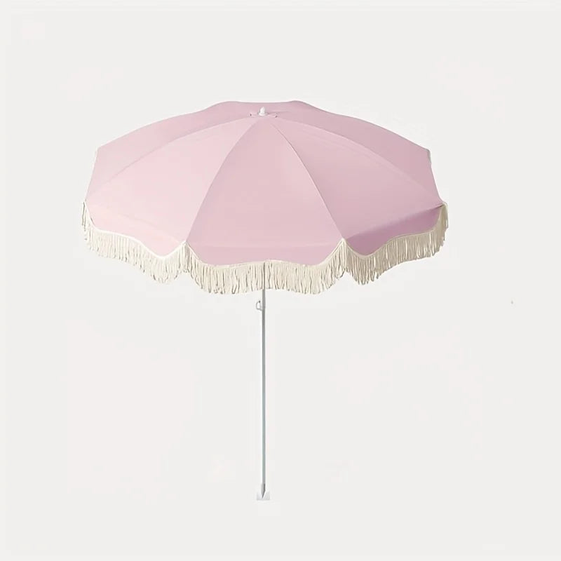 Bohemian Style Pink Adjustable Height and Frame Sun Umbrella