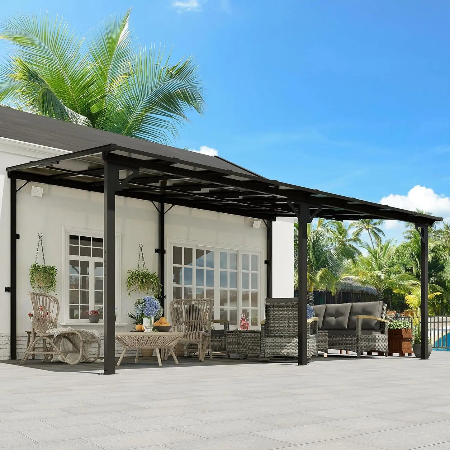 Wall Mounted Gazebo with Sloped Roof, Outdoor Patio Gazebo Awning