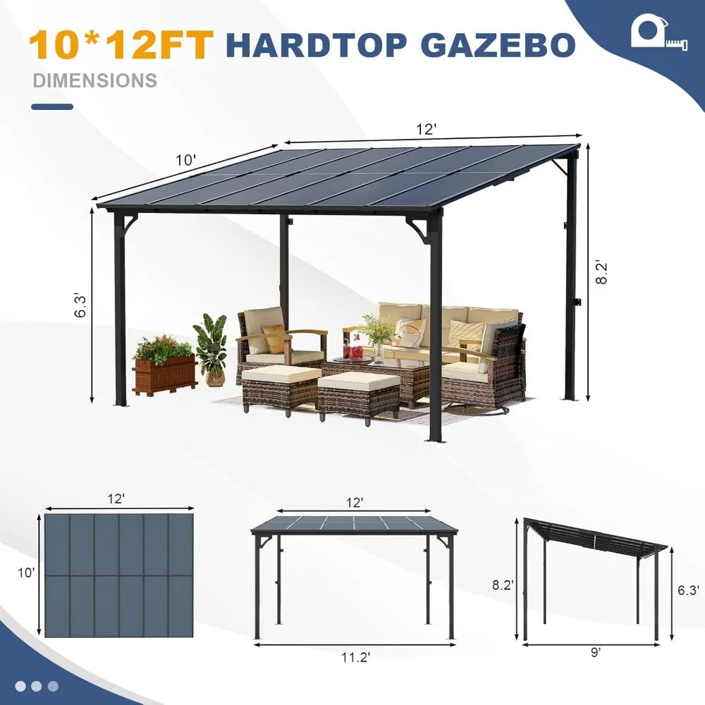 Wall Mounted Gazebo with Sloped Roof, Outdoor Patio Gazebo Awning