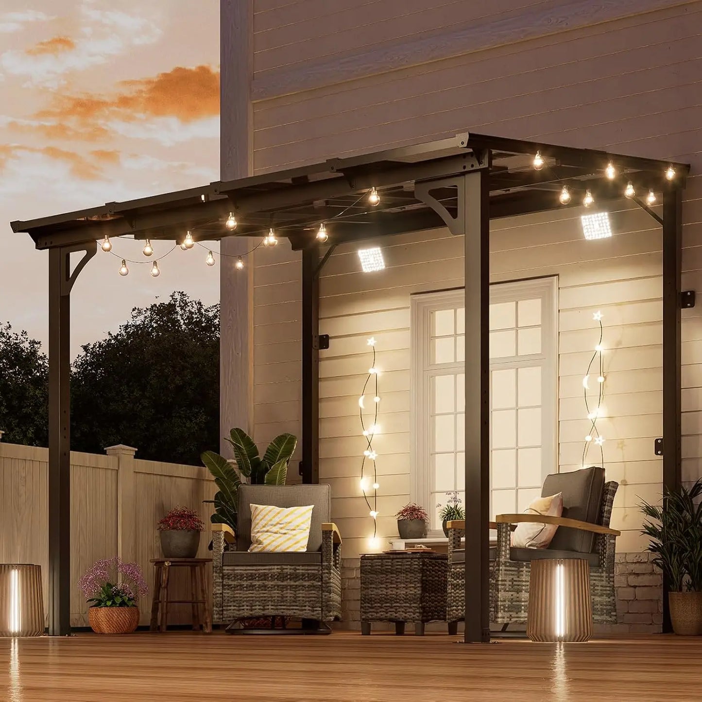 Wall Mounted Gazebo with Sloped Roof, Outdoor Patio Gazebo Awning