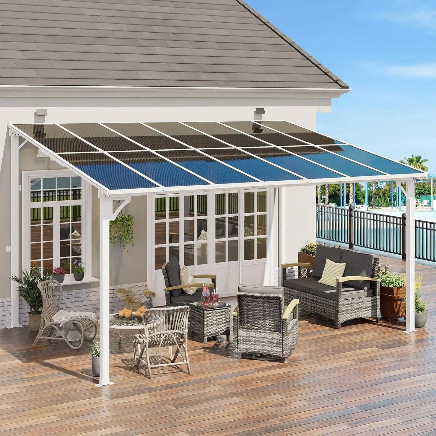 Wall Mounted Gazebo with Sloped Roof, Outdoor Patio Gazebo Awning