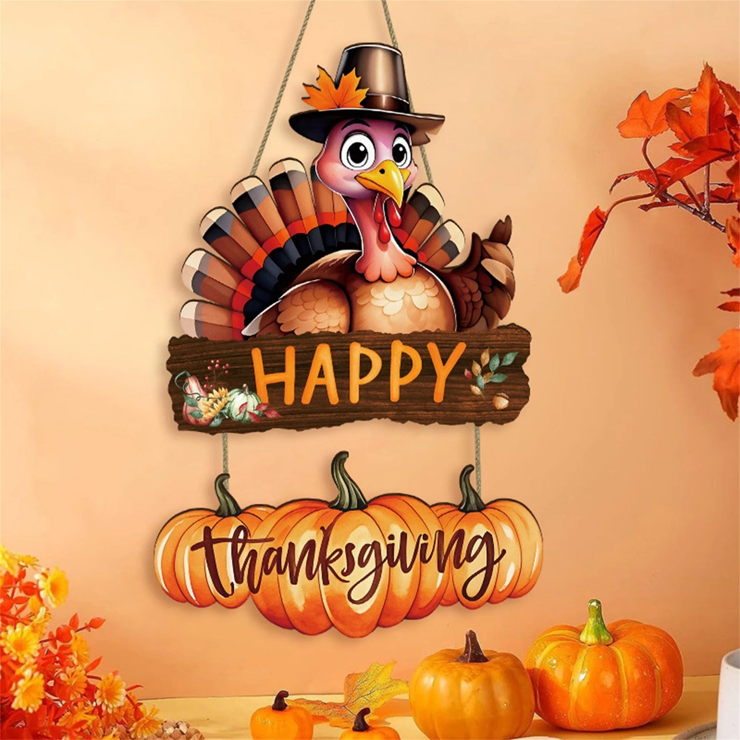 Thanksgiving Turkey Wooden Hanging Sign