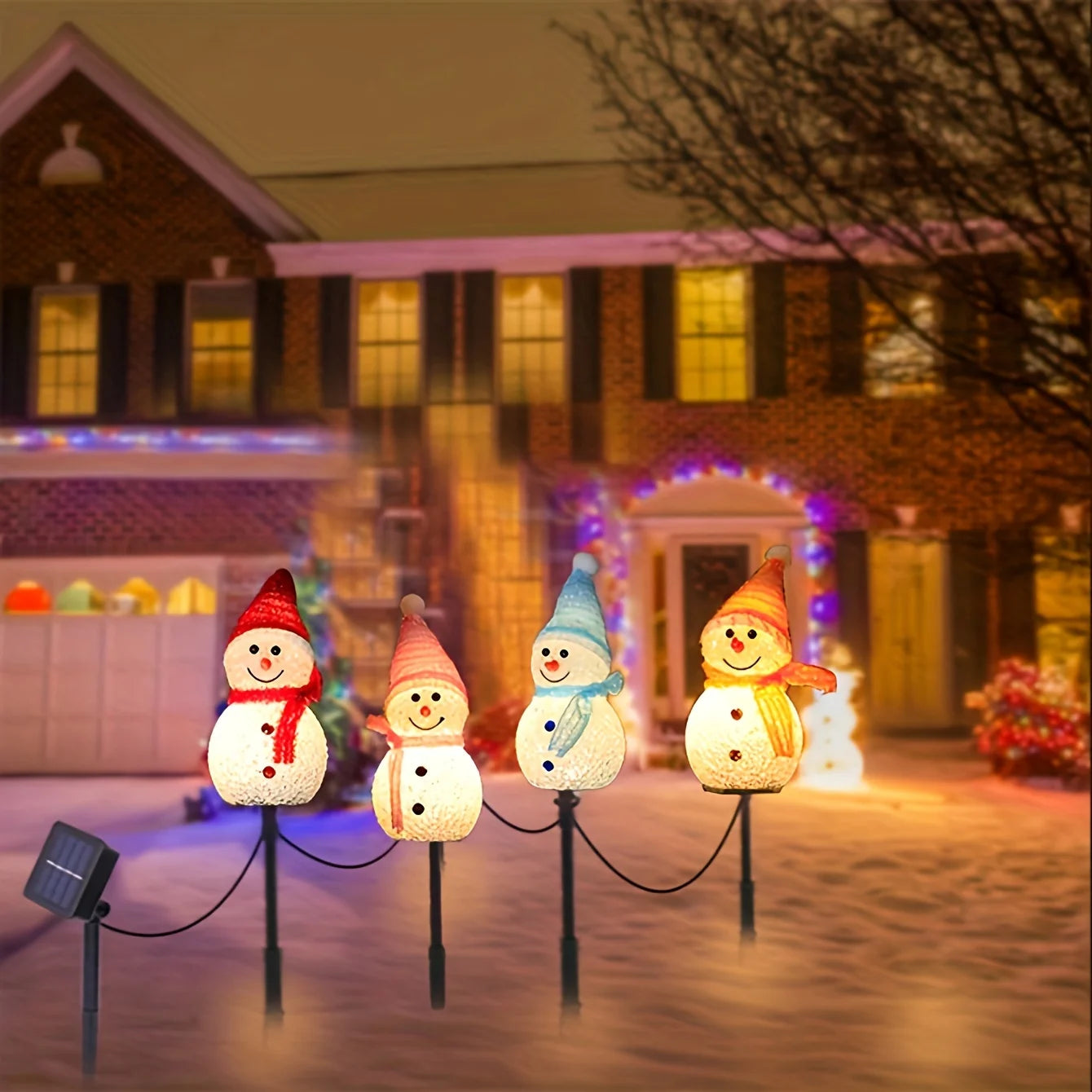Solar-Powered Snowman Lights 4-Piece Set