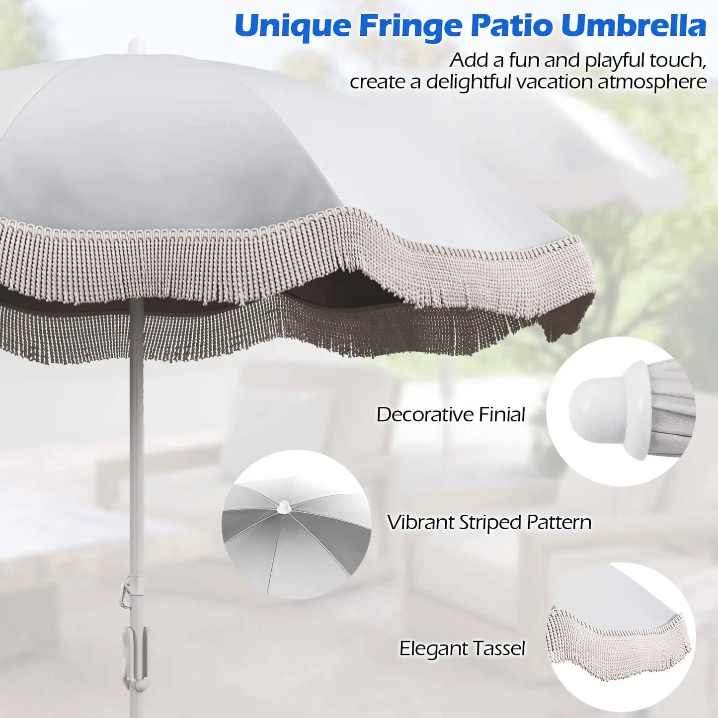 6.5 FT Outdoor Fringe Patio Umbrella w/ Carrying Bag Push Button Tilt