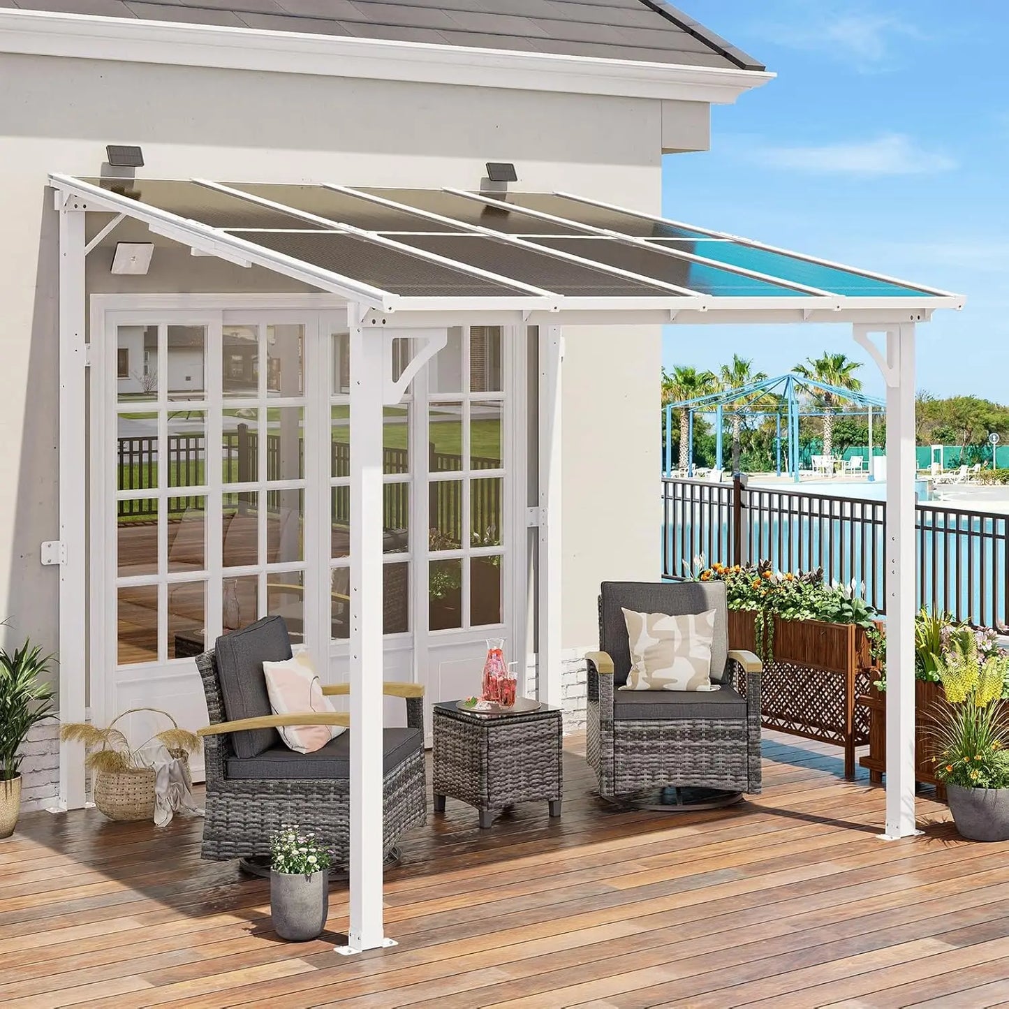 Wall Mounted Gazebo with Sloped Roof, Outdoor Patio Gazebo Awning