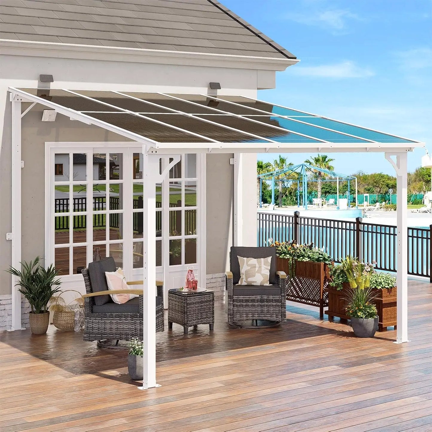 Wall Mounted Gazebo with Sloped Roof, Outdoor Patio Gazebo Awning