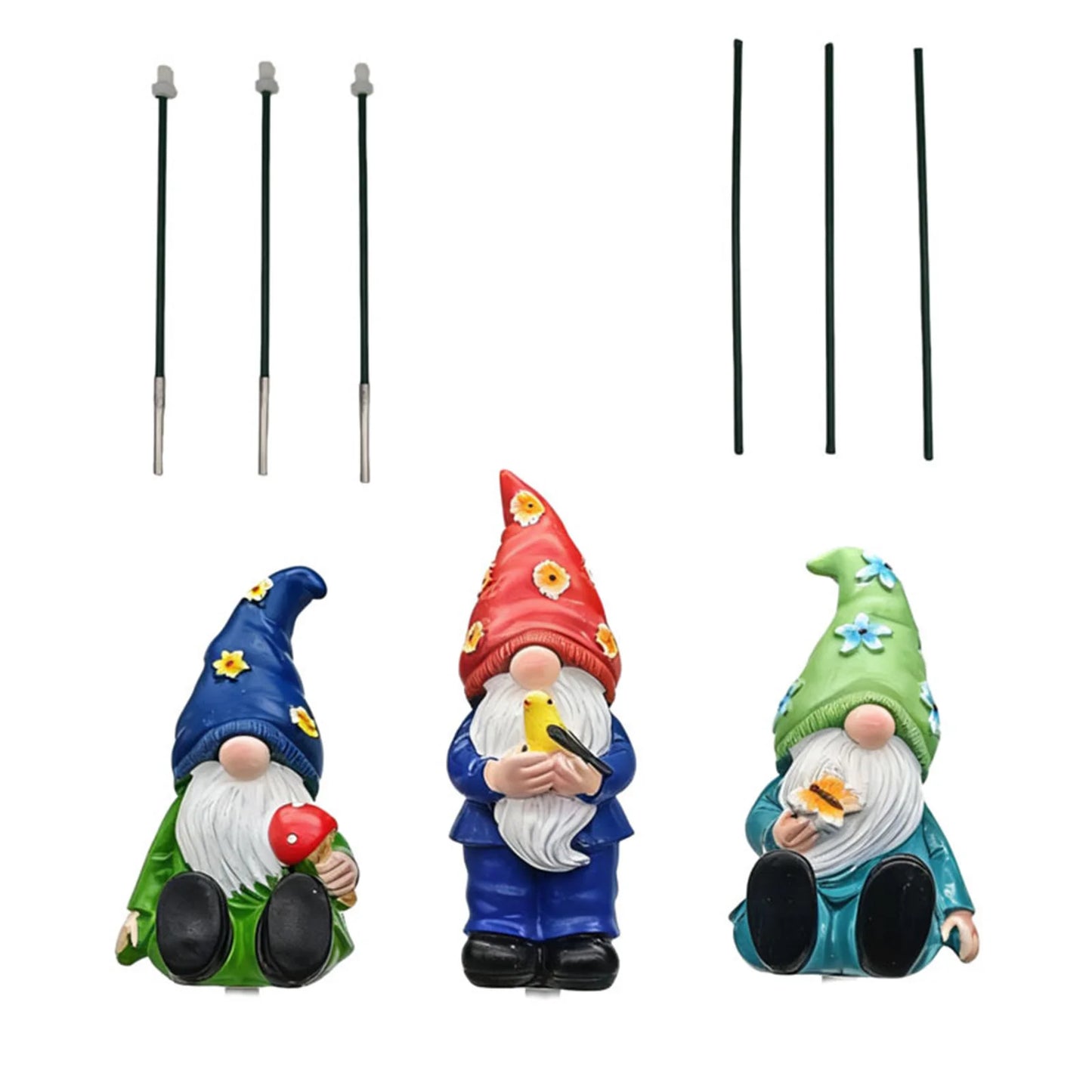 Set of 3 Resin Gnome Garden Stakes for Outdoor Flowerpot Decor