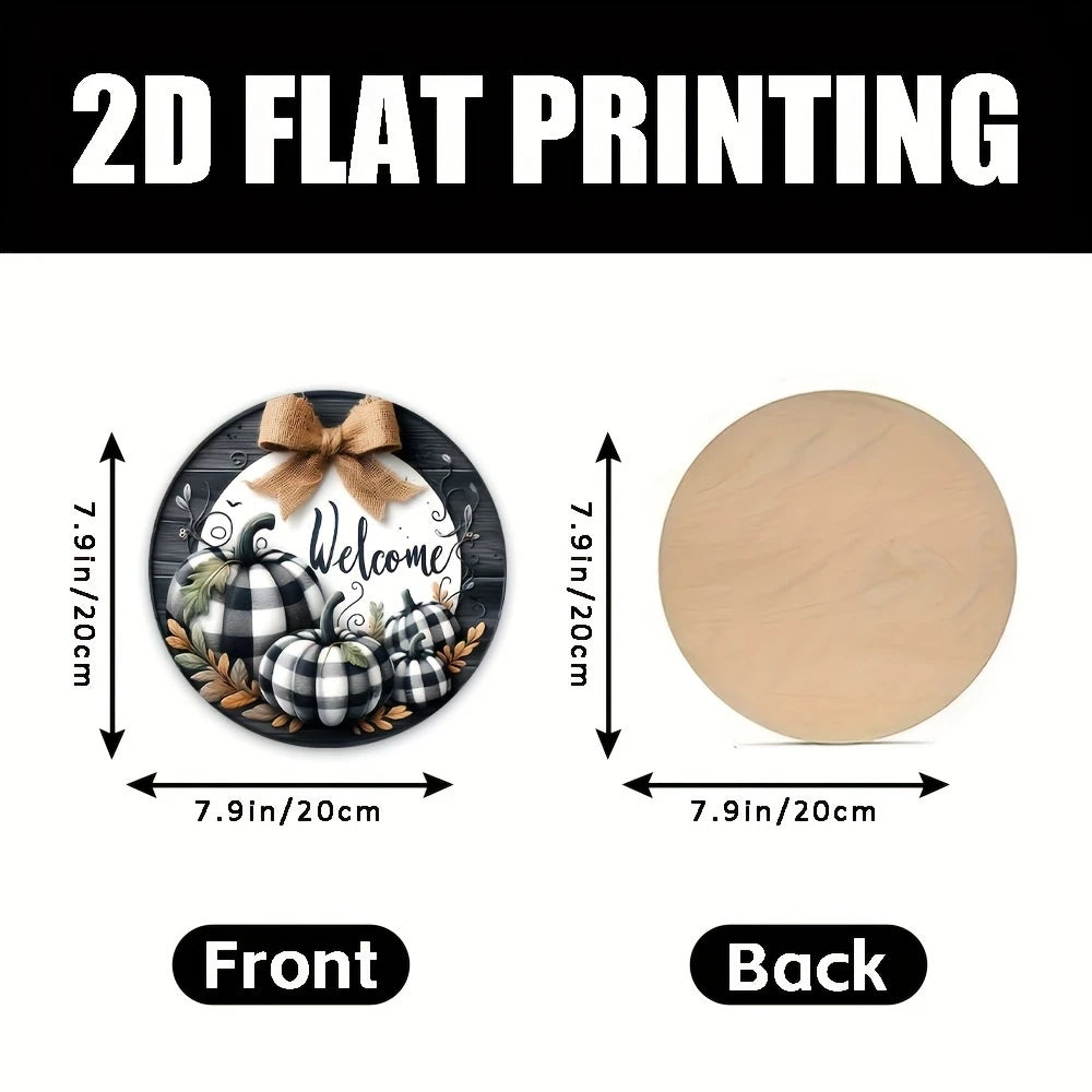 Wooden wall welcome sign wreath pumpkin design