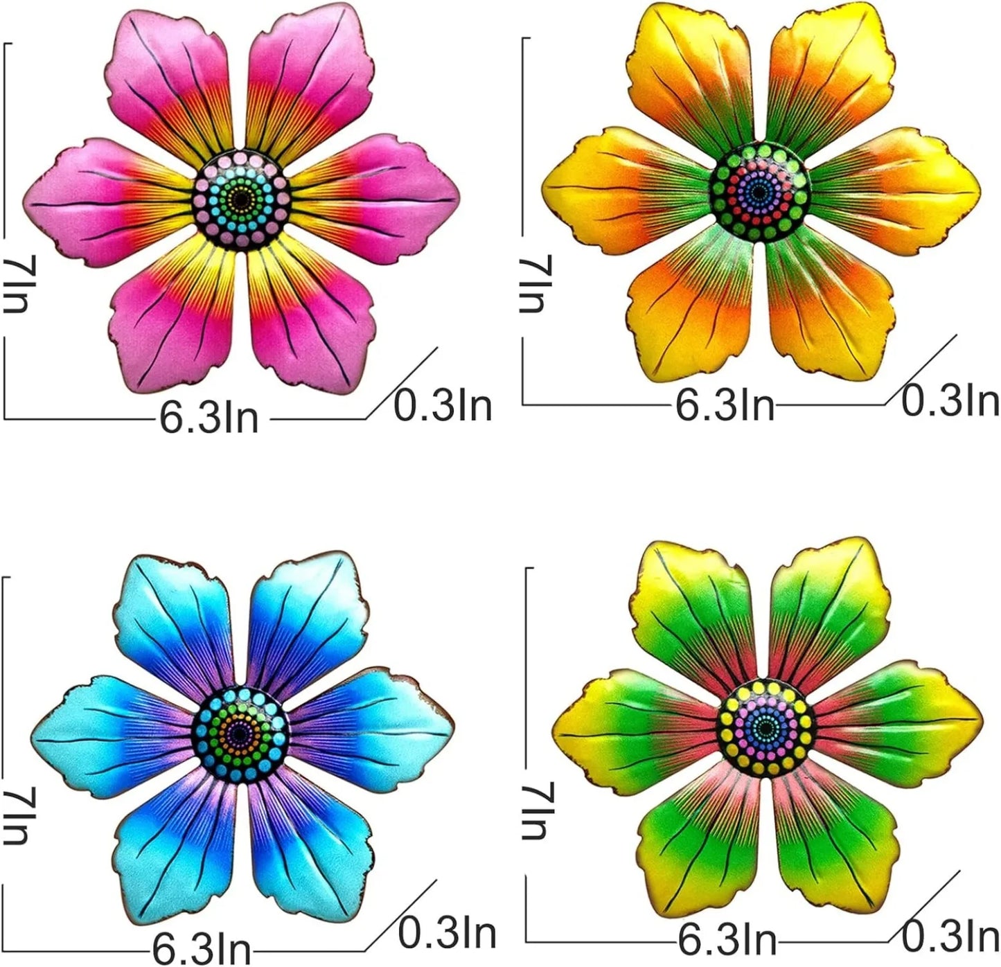 4PCS Metal Flowers Outdoor Wall Decor