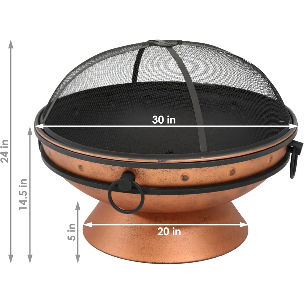 30-Inch Wood Burning Fire Pit with Poker and Screen - Copper Finish