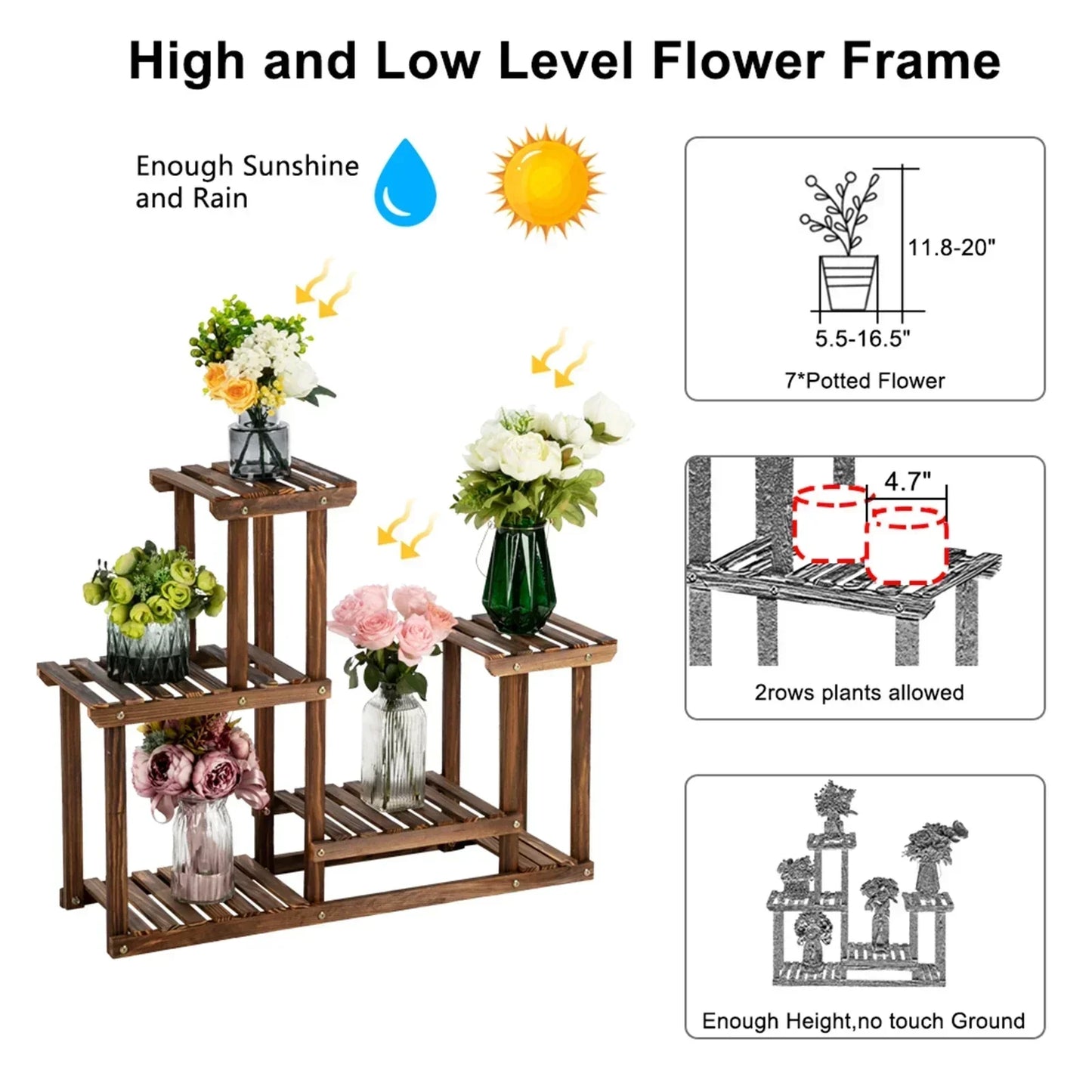 Indoor And Outdoor Carbonized Wood Plant Stand