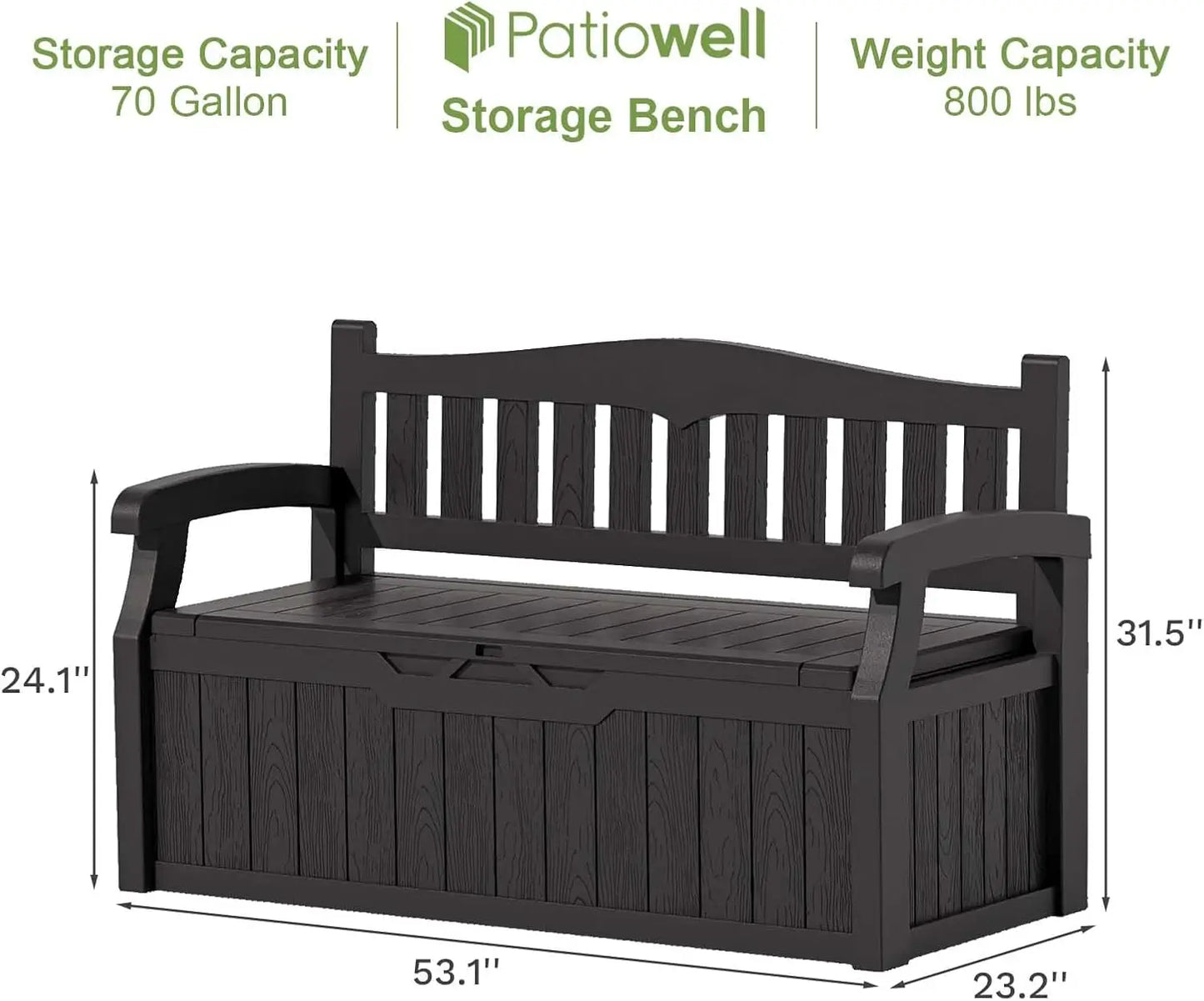 Water-Resistant 70 Gallon Plastic Deck Box Storage Bench