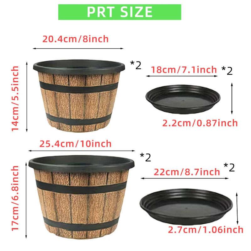 Imitation Wooden Barrel Resin Plant Pot