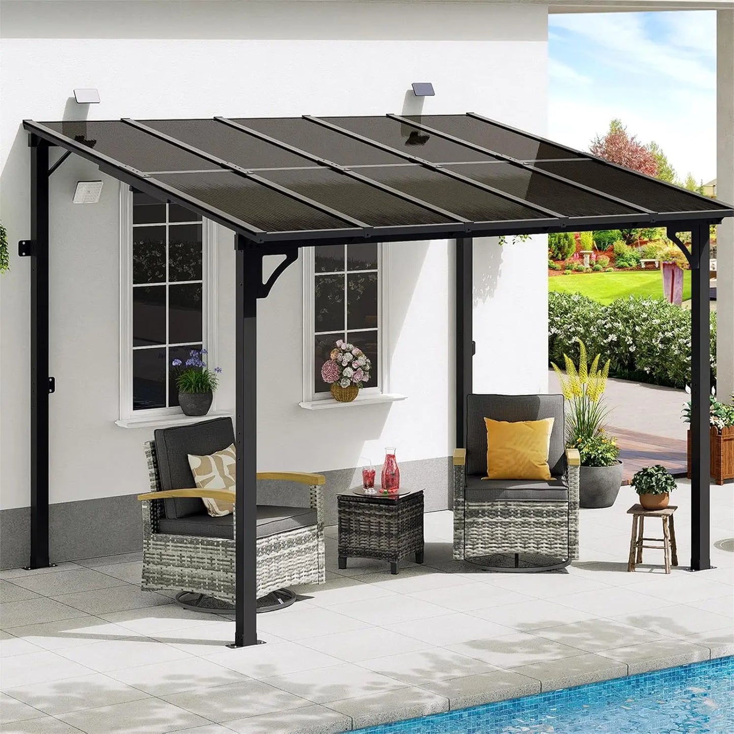 Wall Mounted Gazebo with Sloped Roof, Outdoor Patio Gazebo Awning
