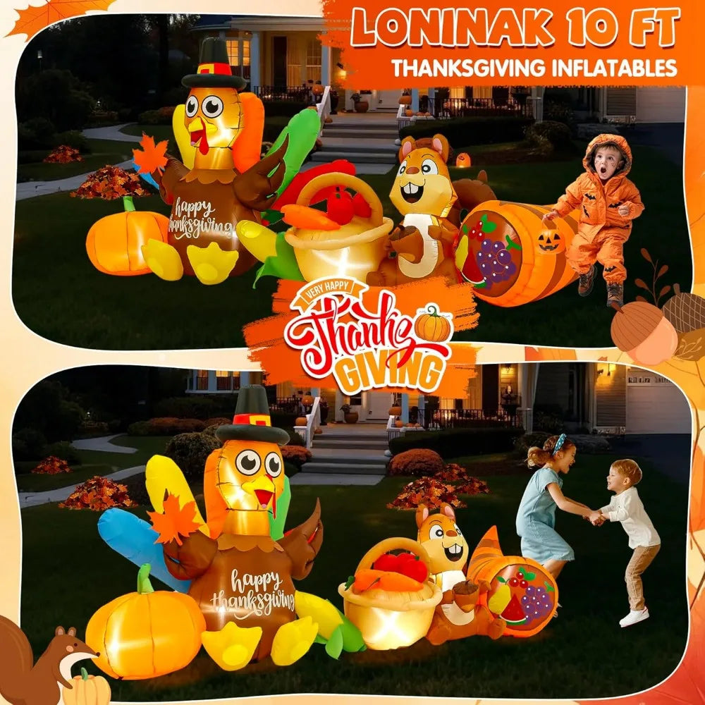12-Foot Thanksgiving Turkey with Pumpkin and Corn, LED Lighted Outdoor Inflatable Decoration
