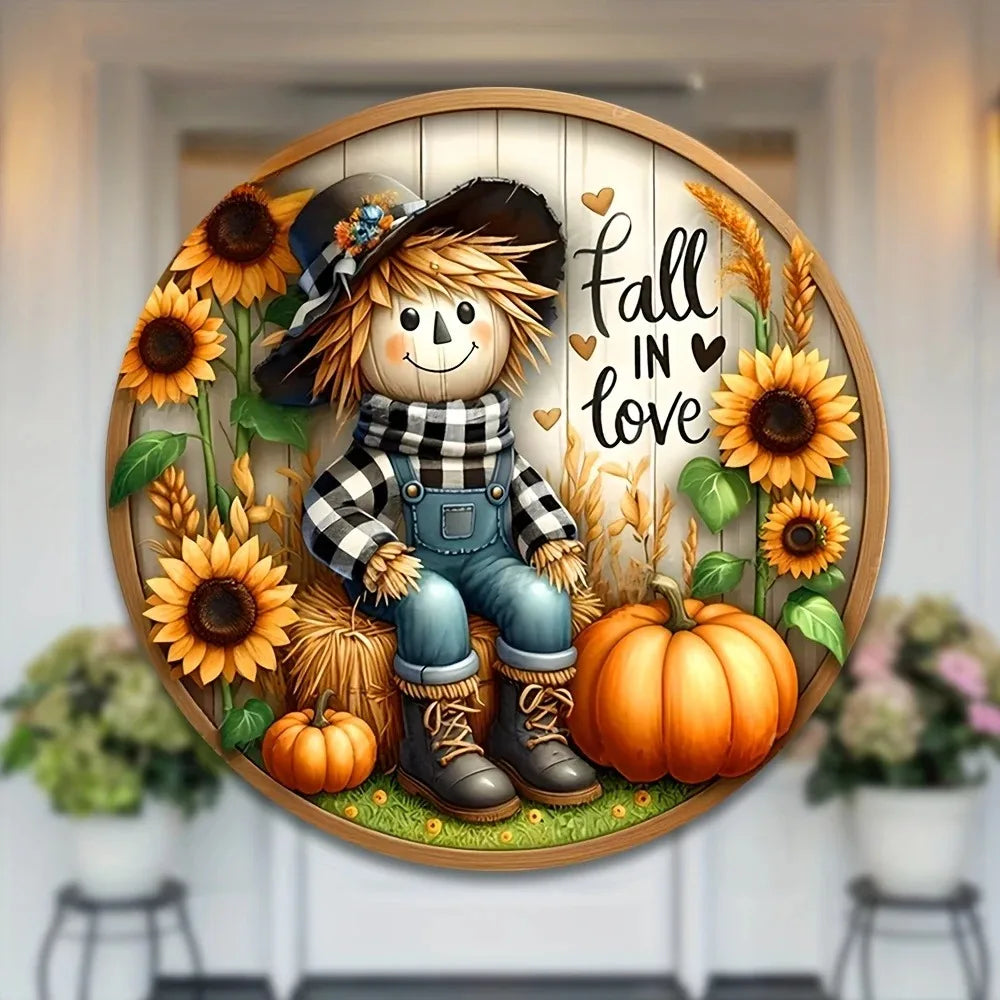 Charming Scarecrow & Fall Harvest 7.9"X7.9" Sign