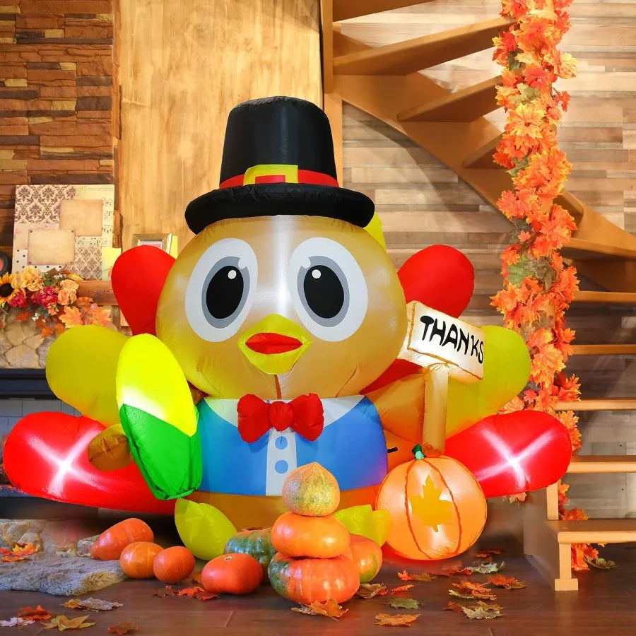 5.3 FT Long Inflatable Thanksgiving Decoration with Built in LED Lights