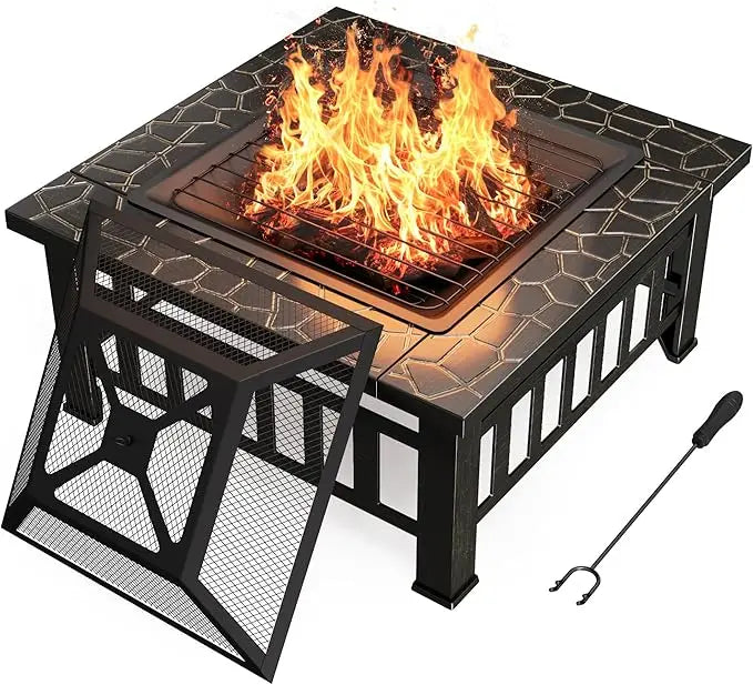 Firepit Table Metal Outdoor Fireplaces with Waterproof Cover