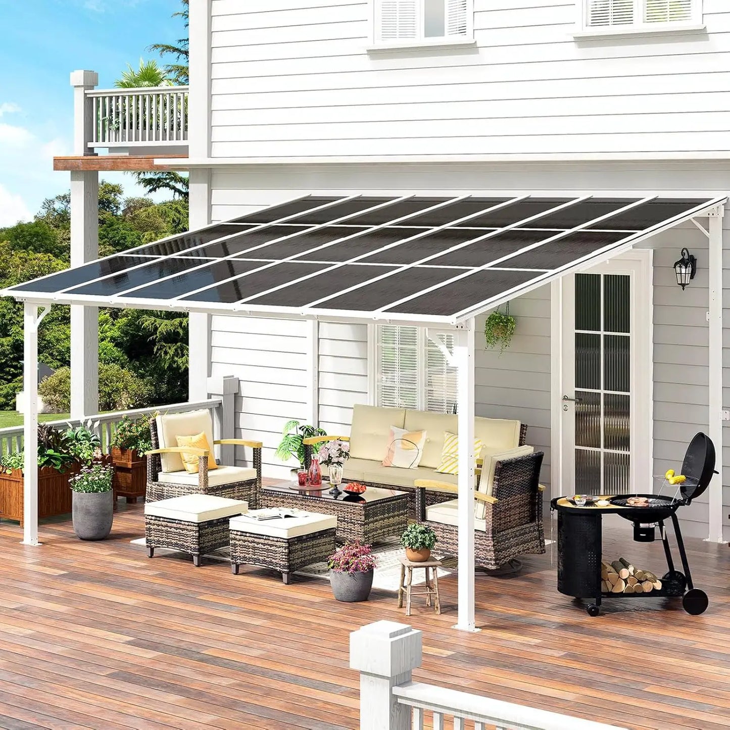 Wall Mounted Gazebo with Sloped Roof, Outdoor Patio Gazebo Awning