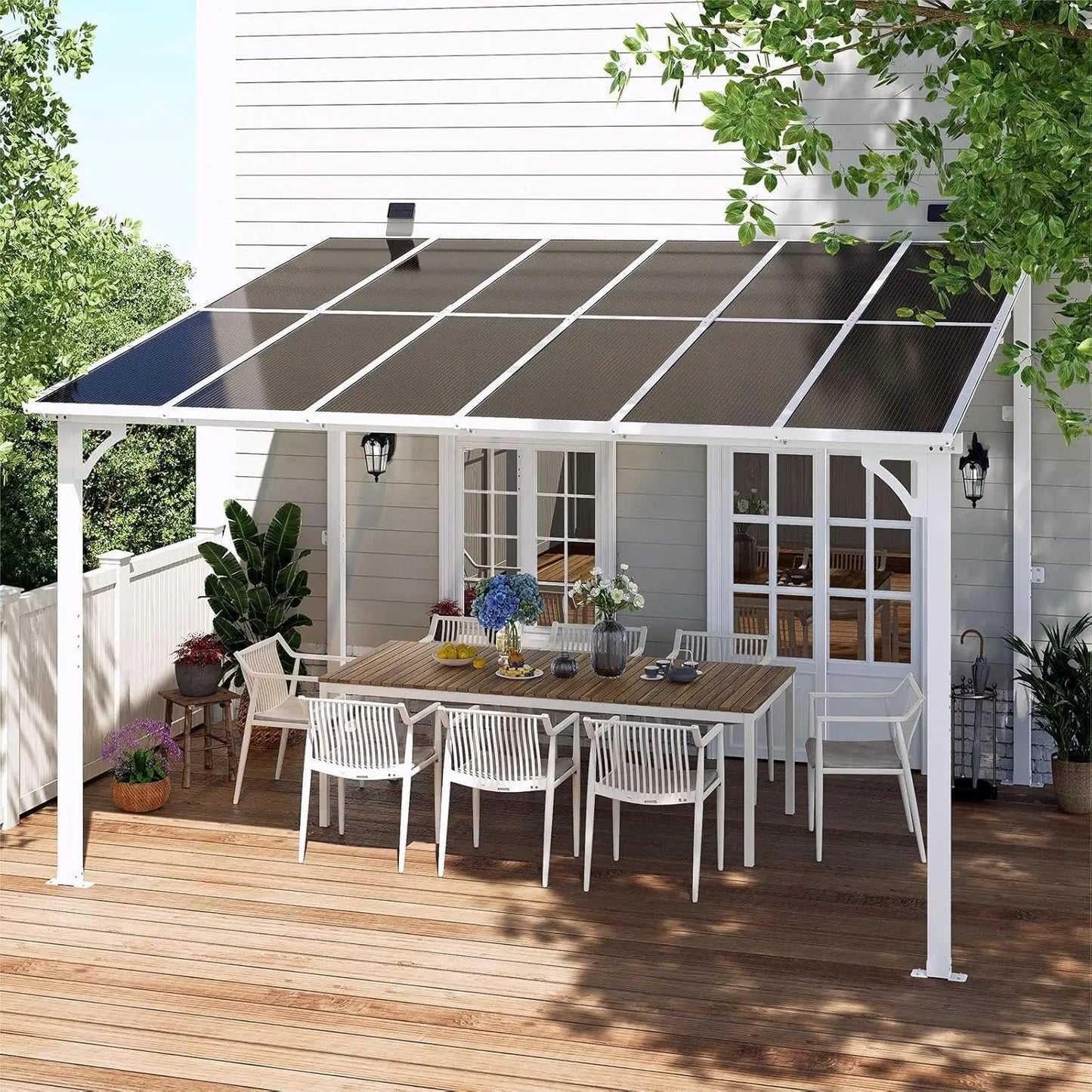 Wall Mounted Gazebo with Sloped Roof, Outdoor Patio Gazebo Awning