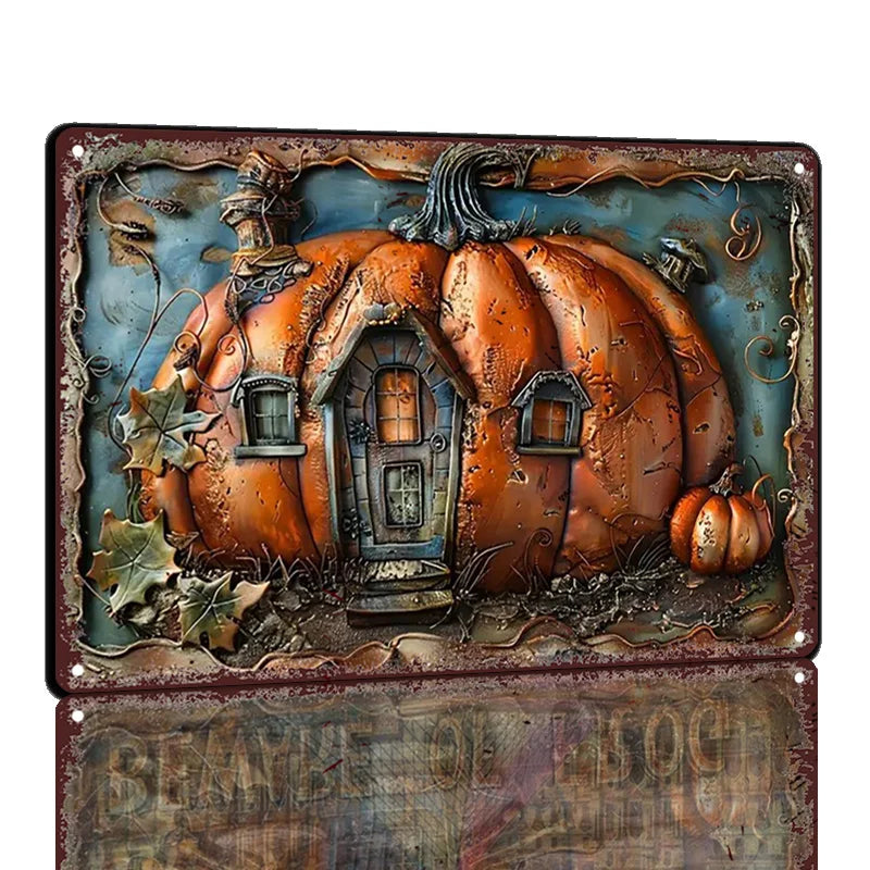 Vintage Iron Pumpkin House Metal Sign