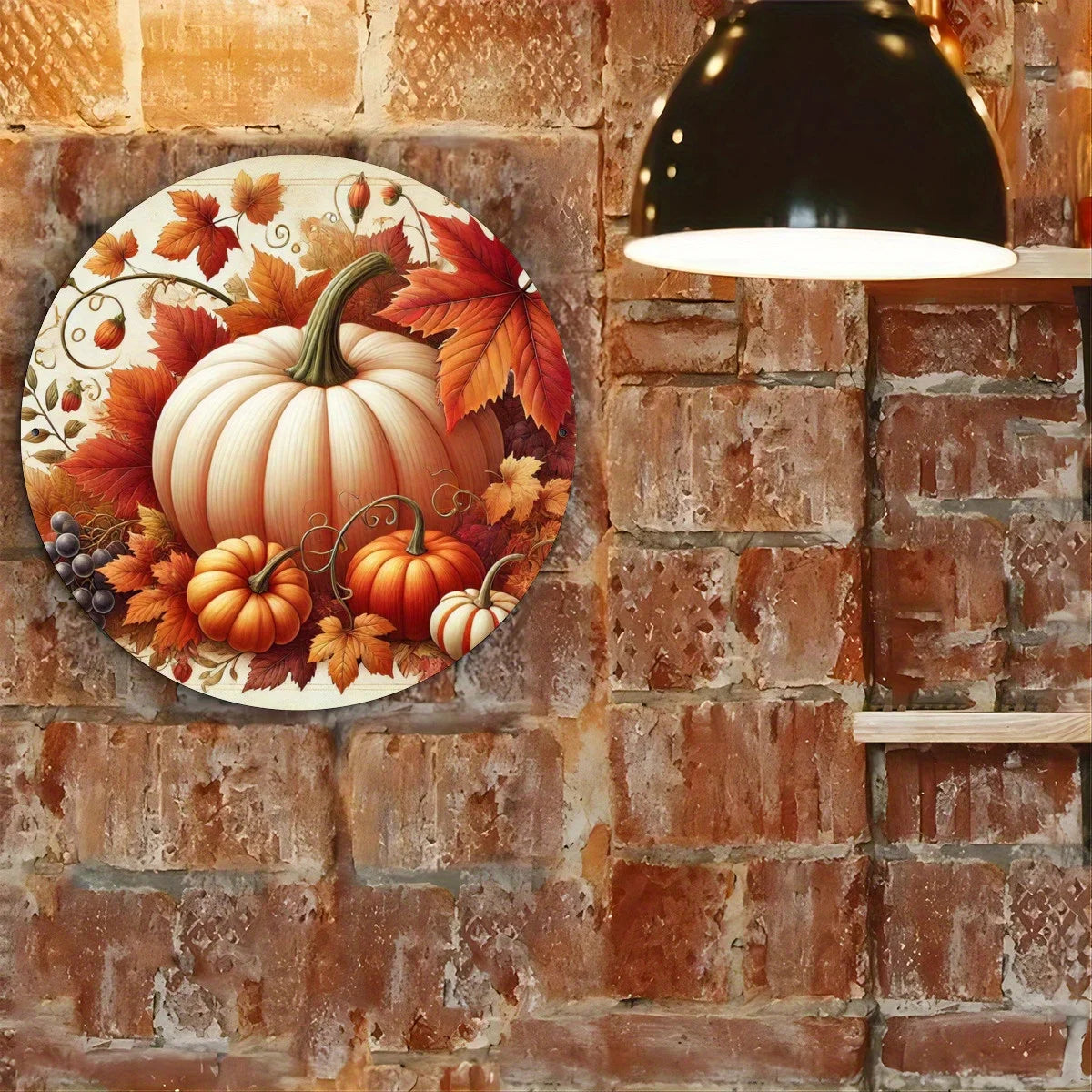 8x8 Inch Round Metal Pumpkin Wall Art