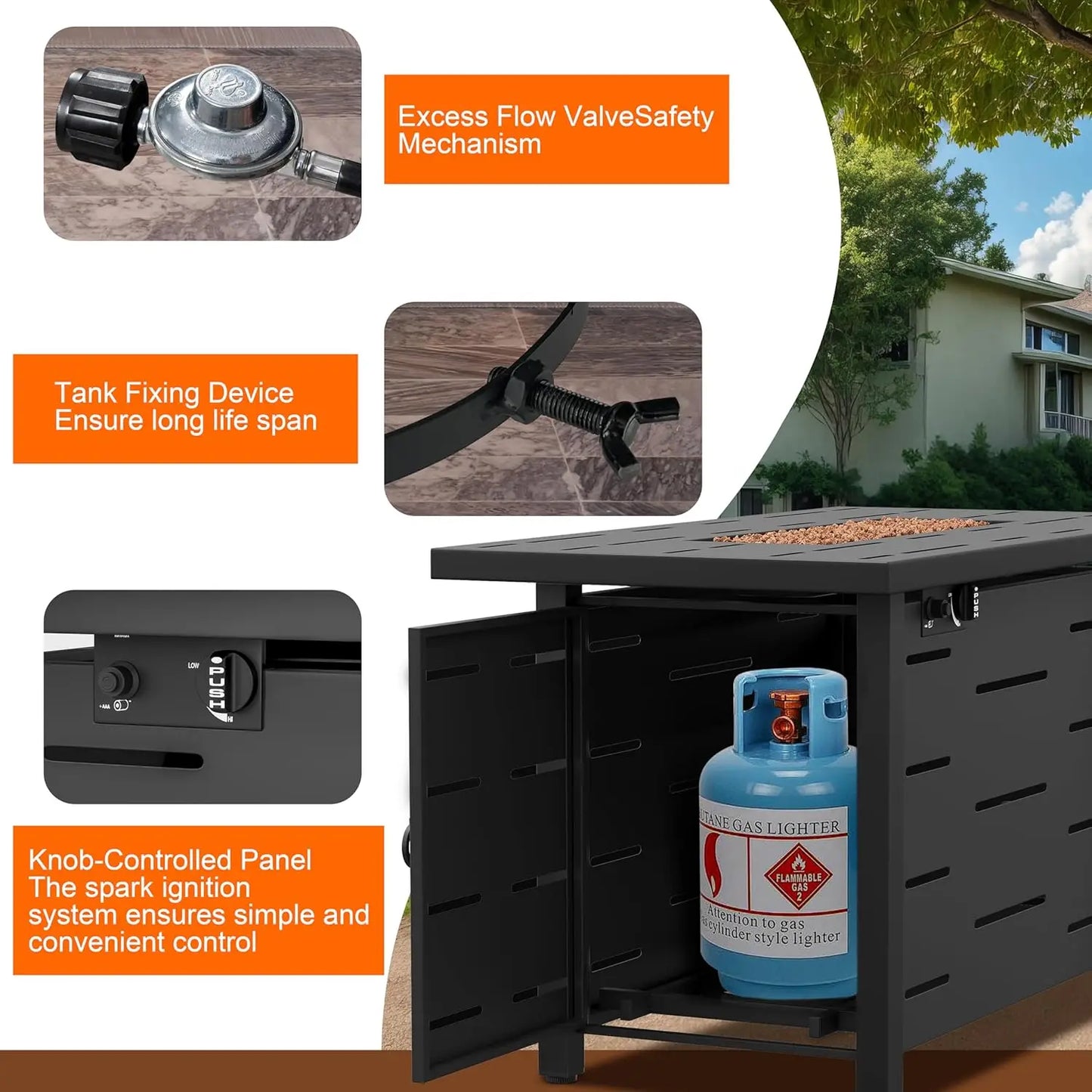 43 inch Outdoor Propane Fire Pit Table with Lid, and Waterproof Cover