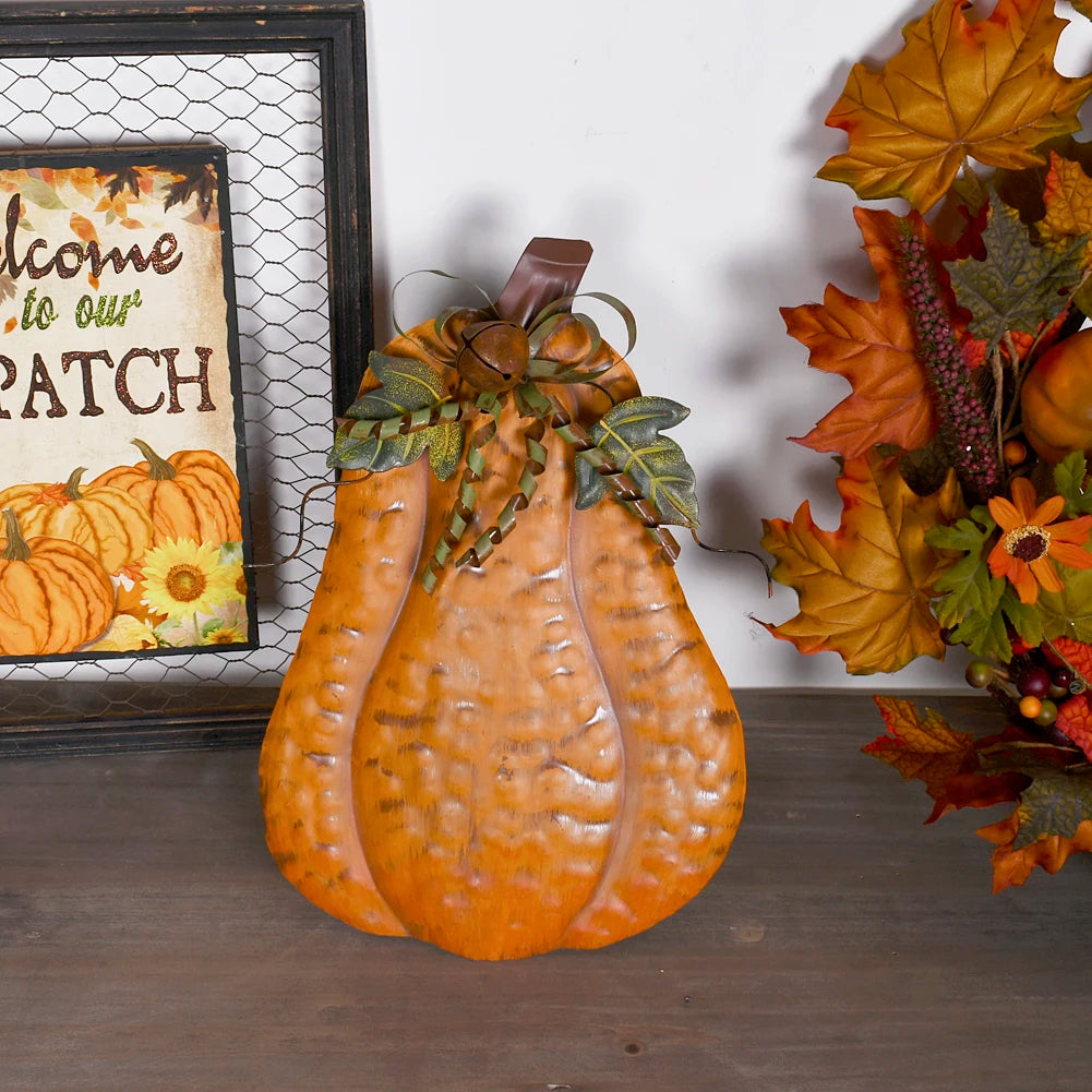 1pc 13.5''H Standing Metal Pumpkin Fall Decor