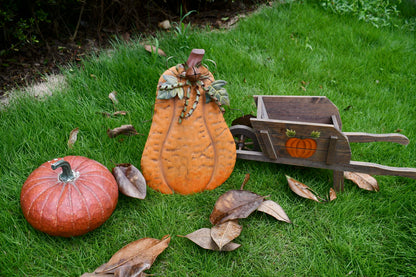 1pc 13.5''H Standing Metal Pumpkin Fall Decor