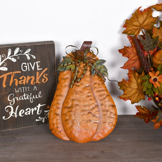 1pc 13.5''H Standing Metal Pumpkin Fall Decor