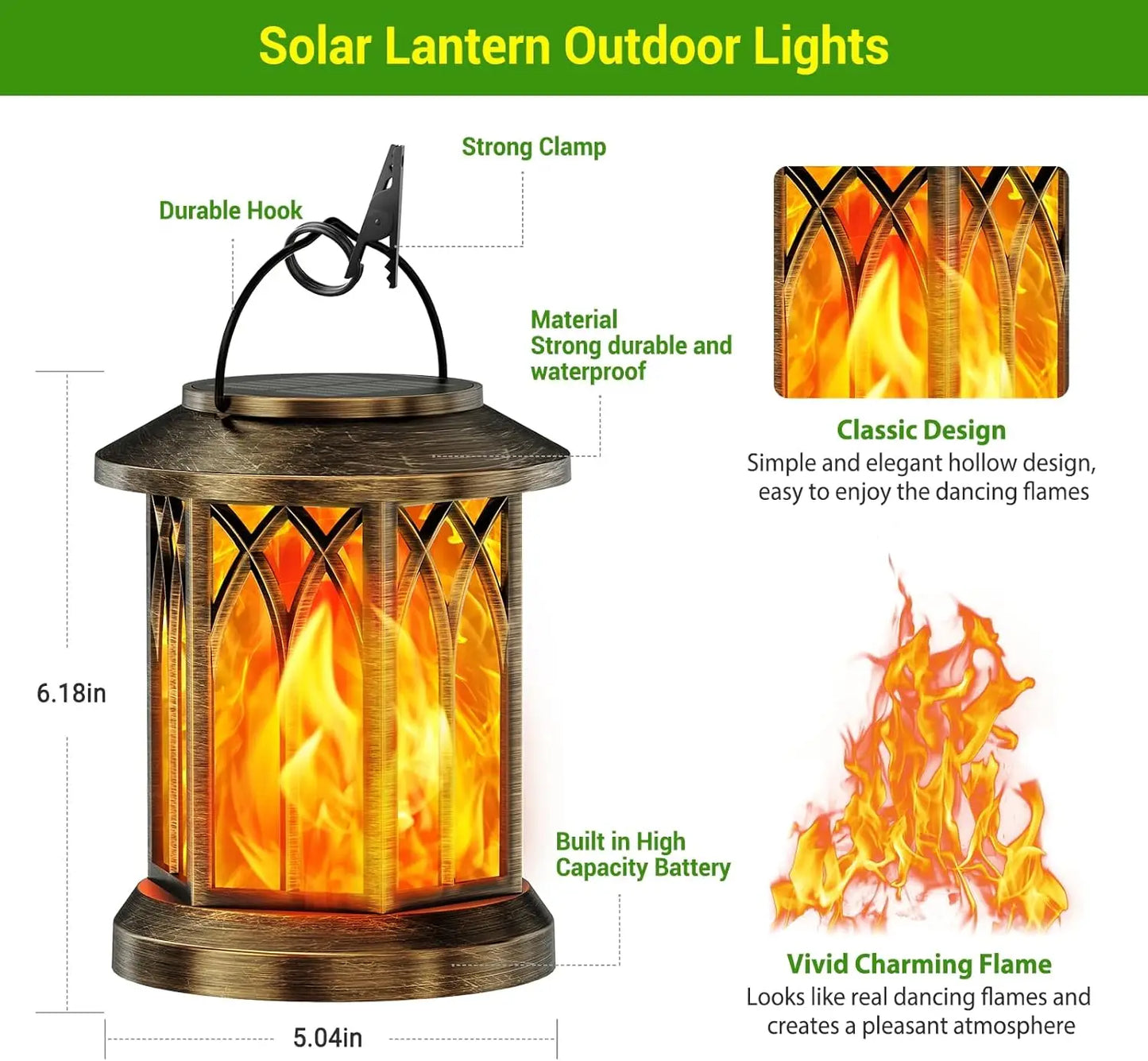 Waterproof Flickering Flame Solar Lantern