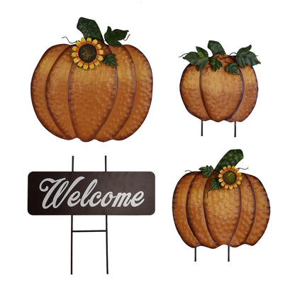 3 pcs Metal Pumpkin Yard Stake Sign