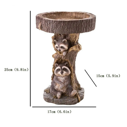 Resin Raccoon Birdbath