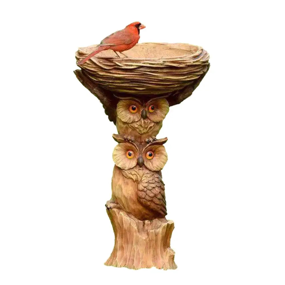 Resin Owl And Birds Bird Bath