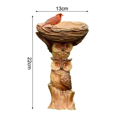 Resin Owl And Birds Bird Bath