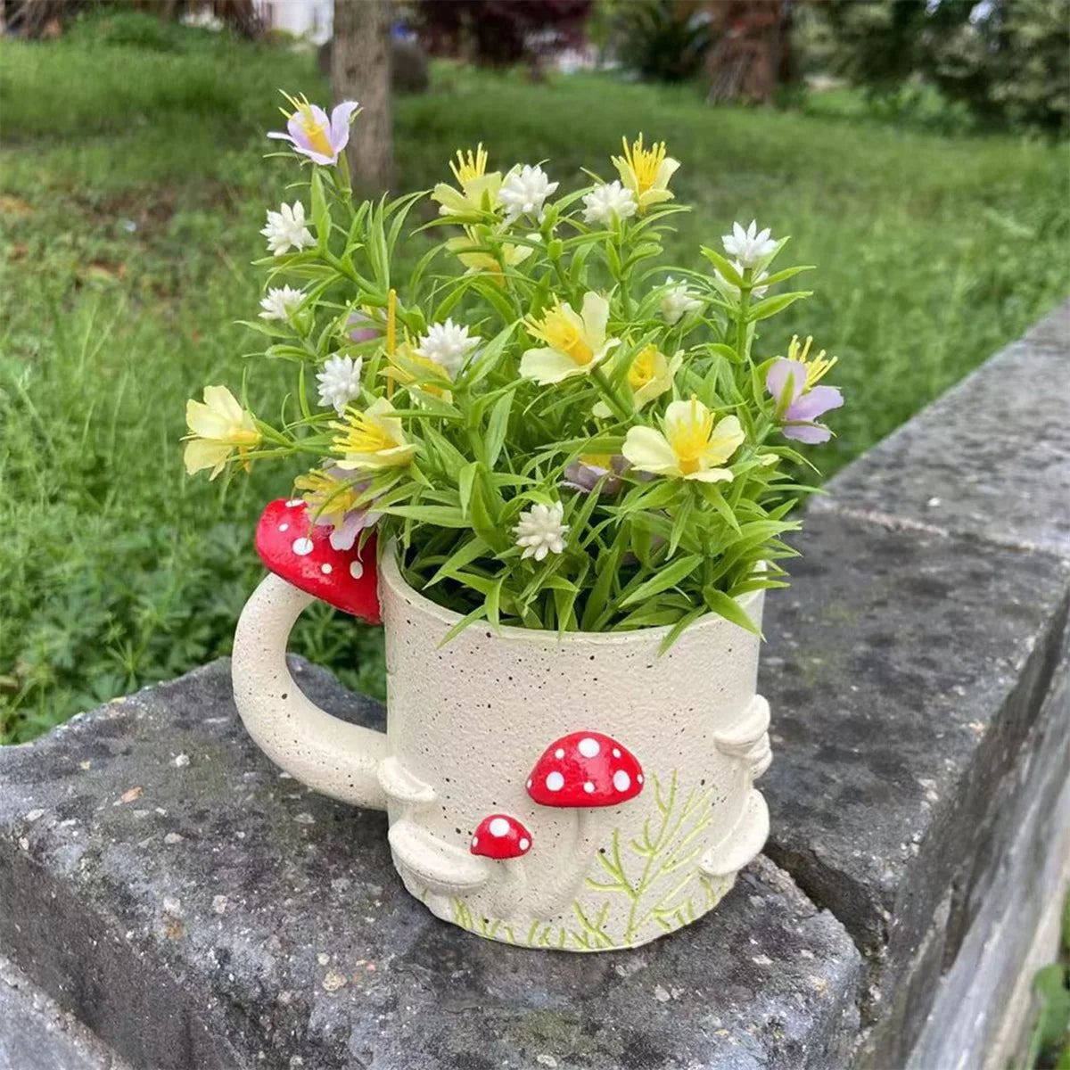 Whimsical Mushroom Cup Design Resin Plant Pot