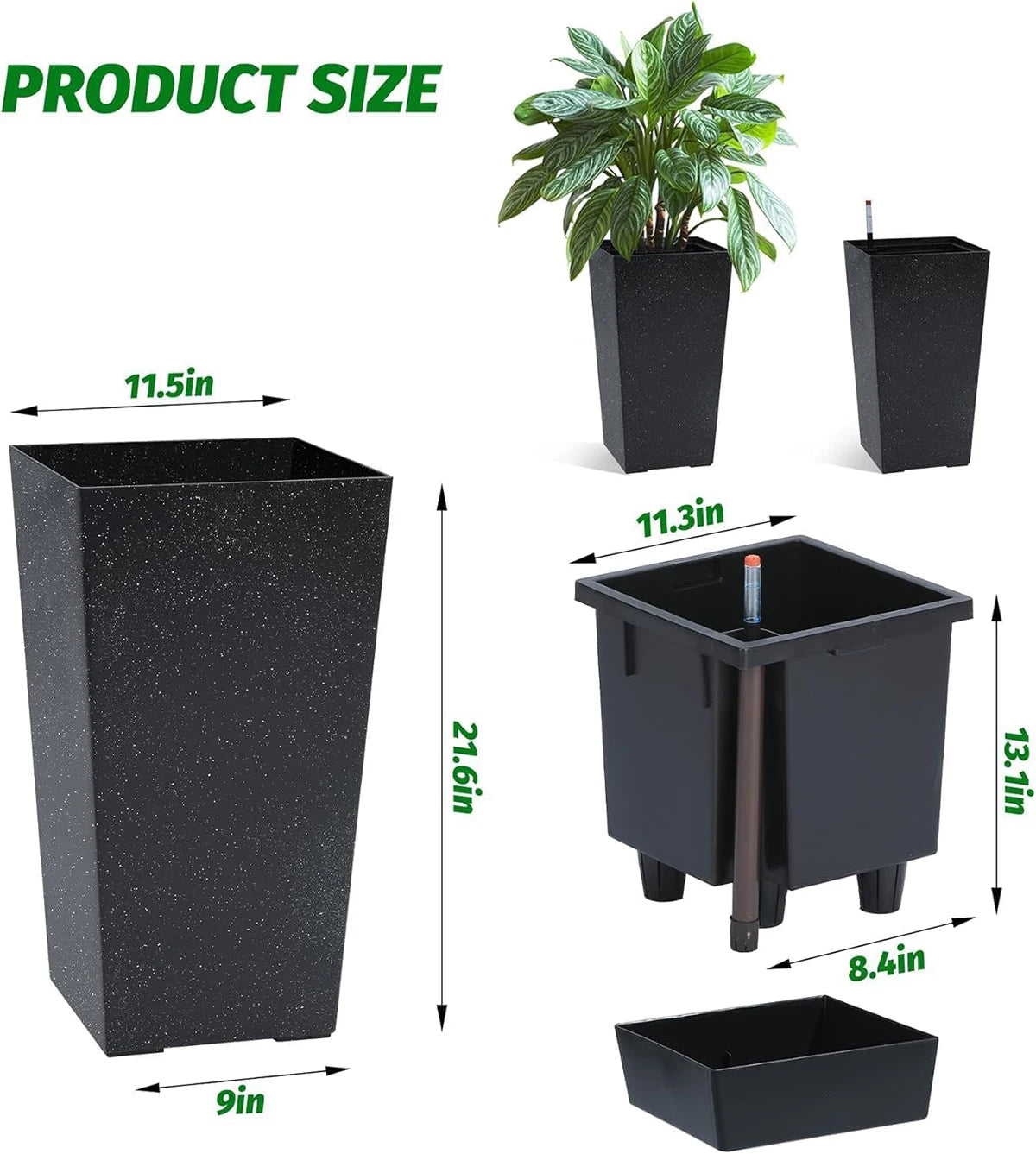 Large Plant Pots with Drainage Holes＆ Water Level Monitor