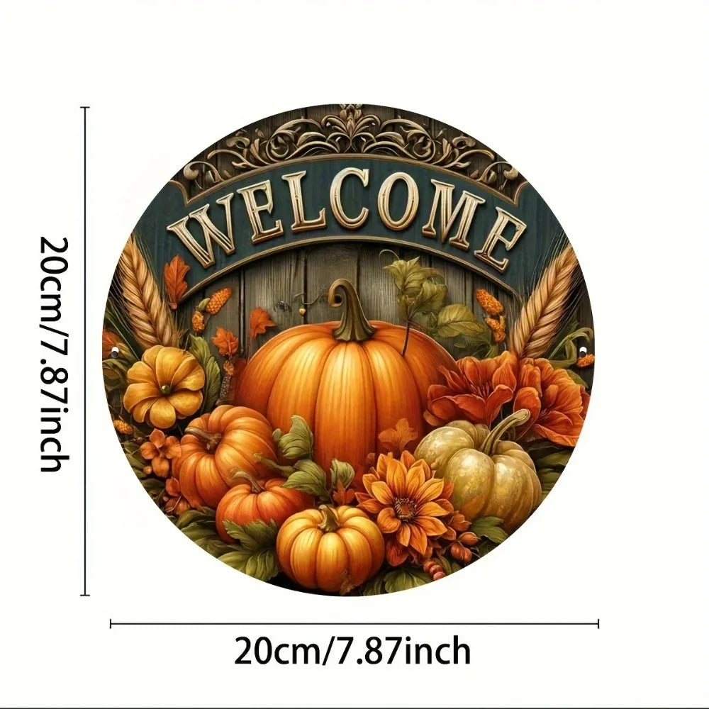 8" Round Metal Fall Harvest Sign