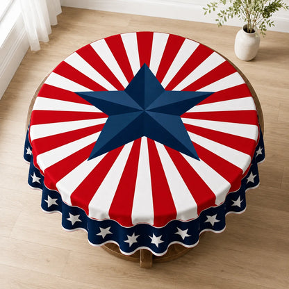 Round Patriotic Tablecloth Red White Blue Star Stripes Print