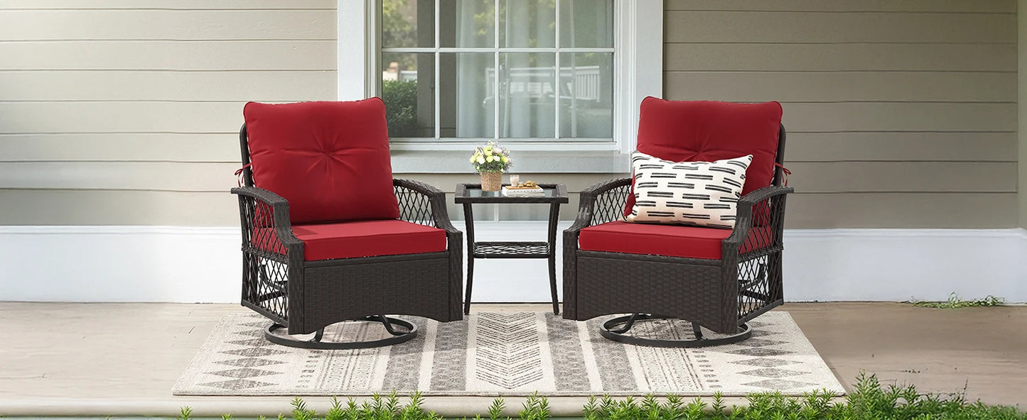 3-Piece Swivel Patio Bistro Set with Cushions & Table
