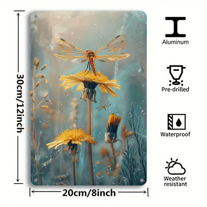 1PC Dandelion and Dragonfly Vintage Metal Plaque  8x12 Inches